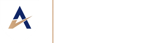 AFG lockup: shield and three-line serif name, reversed