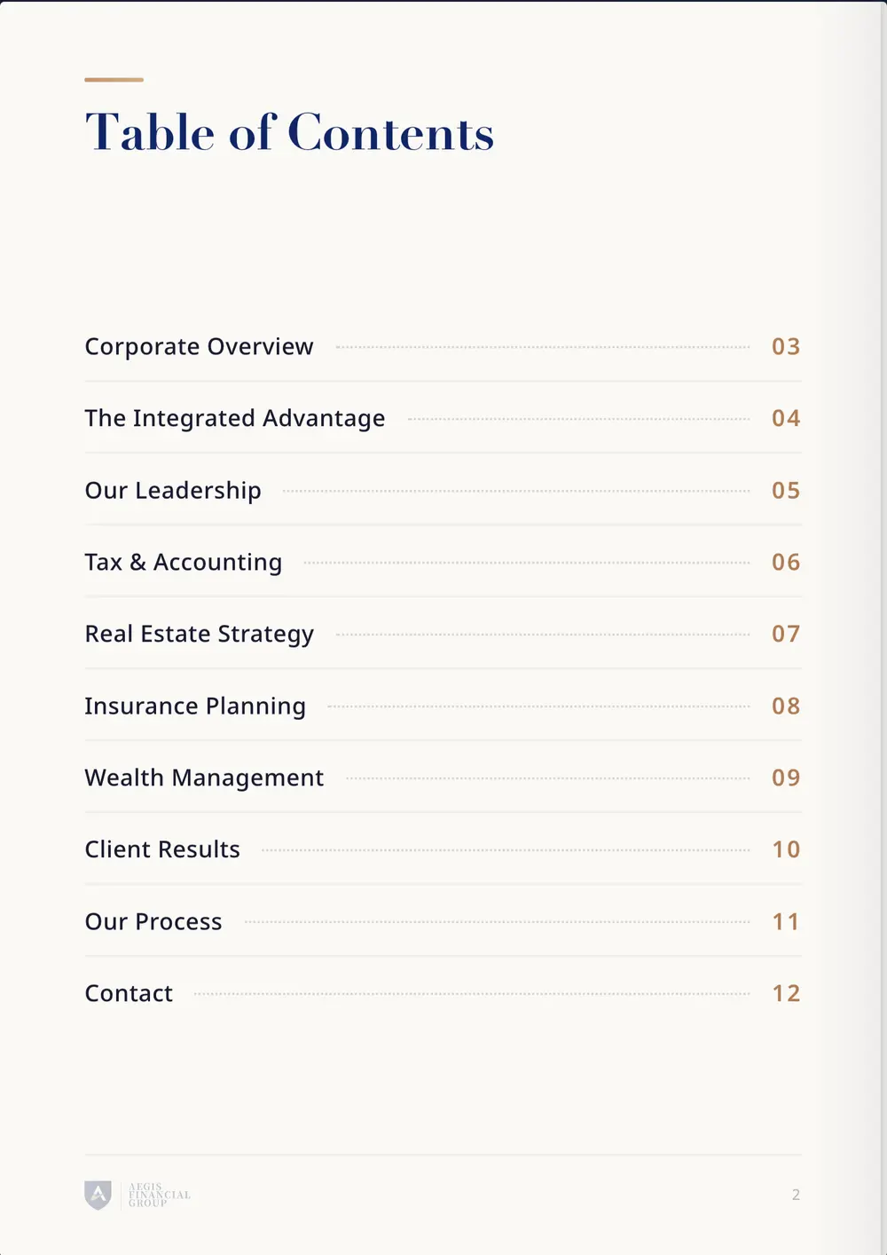 Company profile page 2: contents