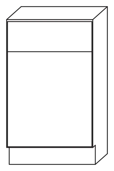 Line drawing of the B12 single-door, single-drawer base