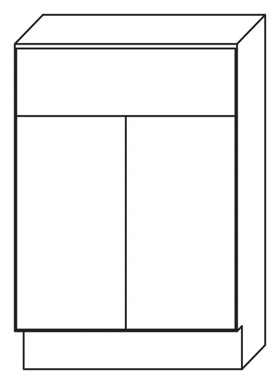 Line drawing of the B24 double-door, single-drawer base