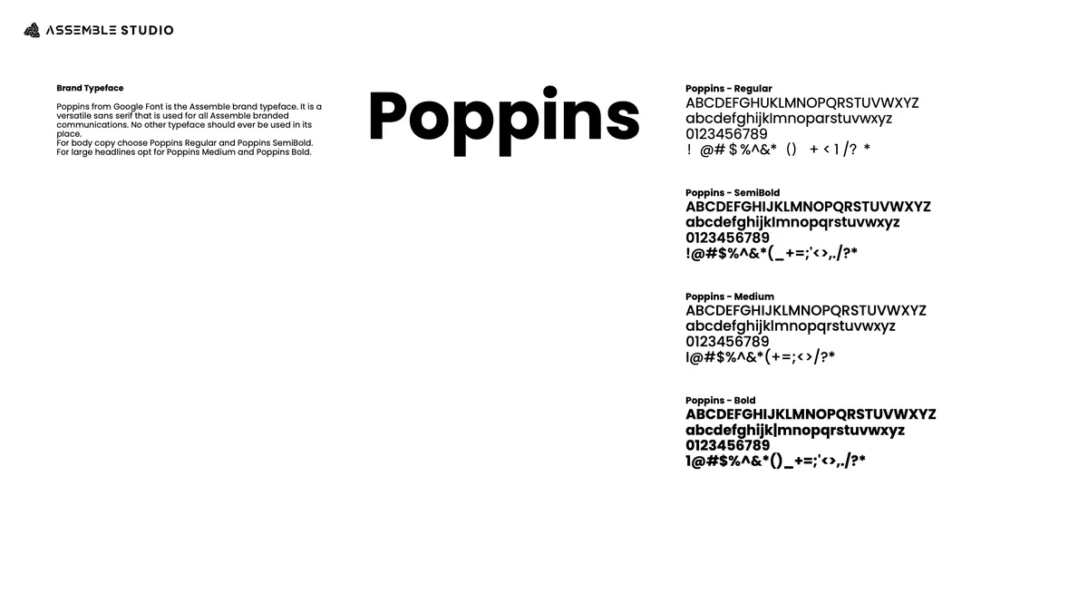 Visual guide, page 22: the brand typeface, Poppins