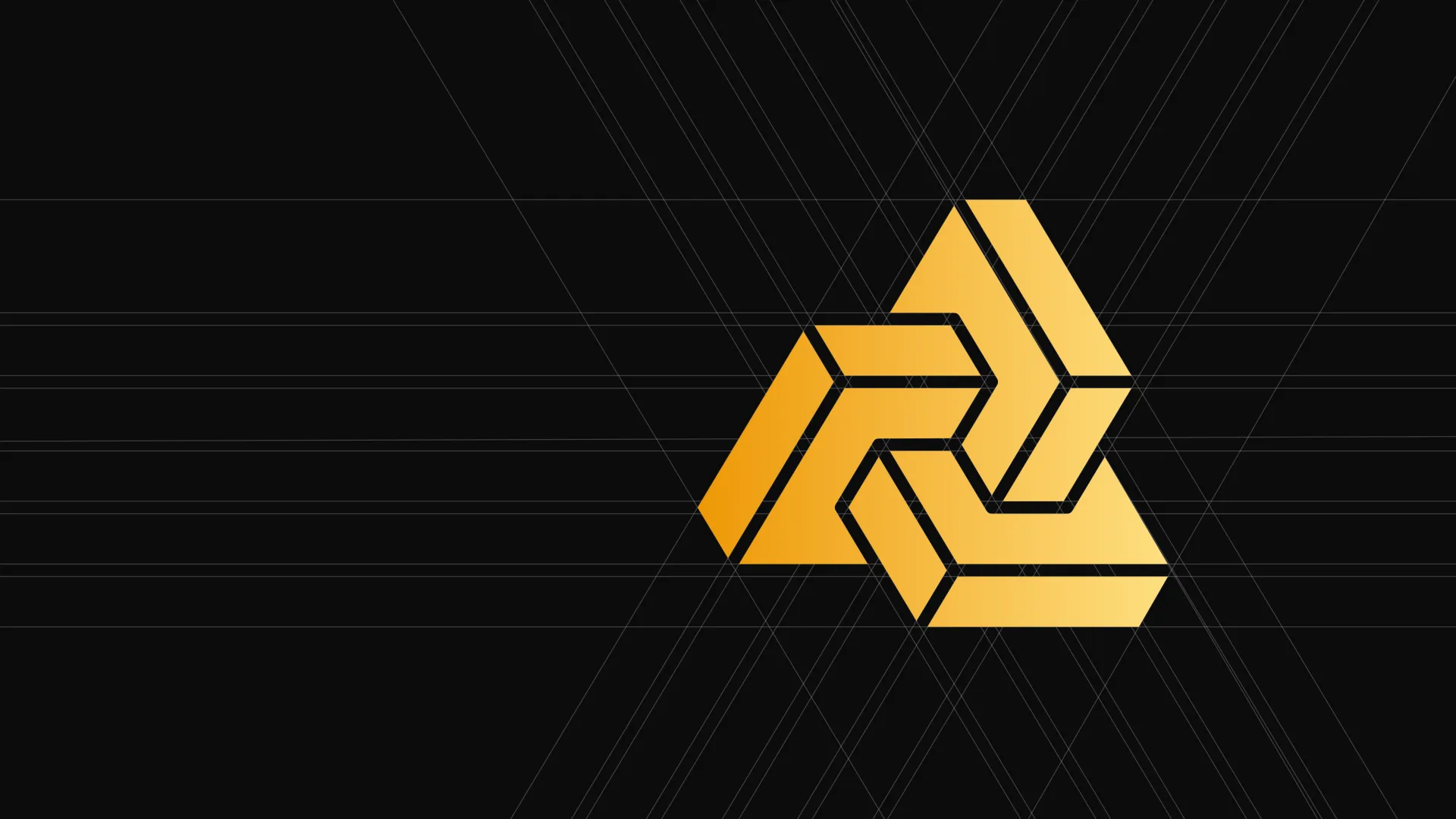 The Assemble mark, the A, in its amber colourway on construction lines extended from its own edges