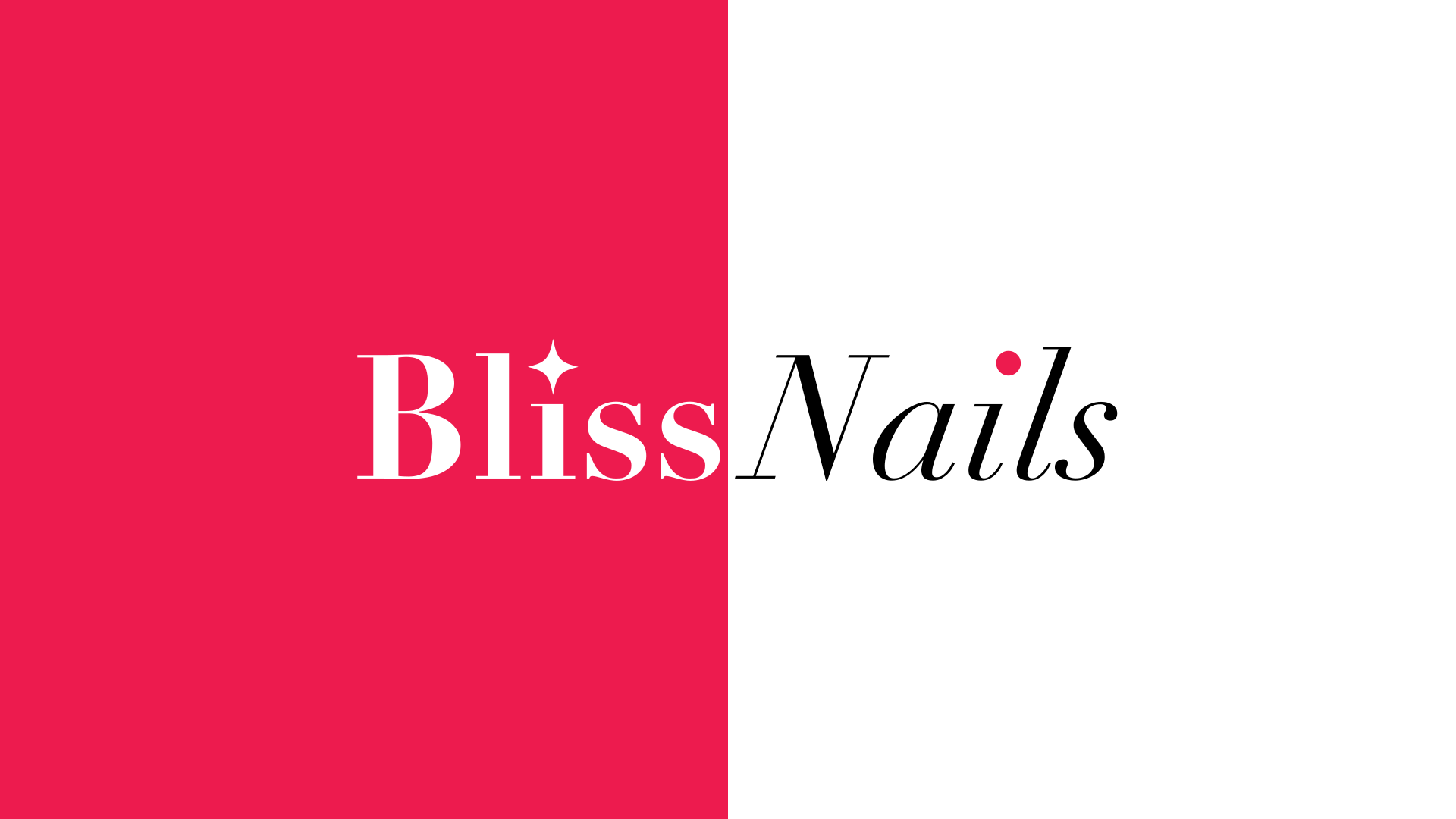 Web banner re-set flat: magenta on the left, white on the right, the Bliss Nails wordmark spanning both