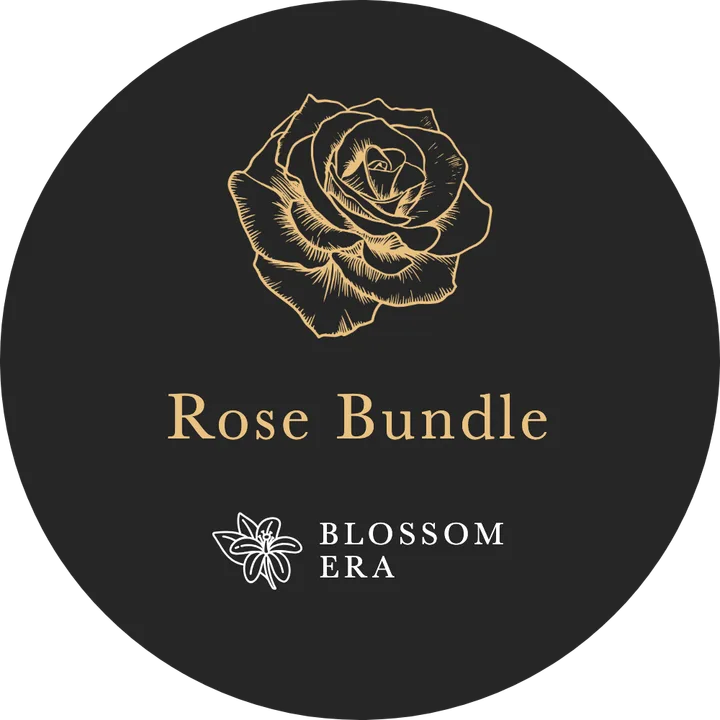 The Rose Bundle lid: a gold drawing and the name on charcoal