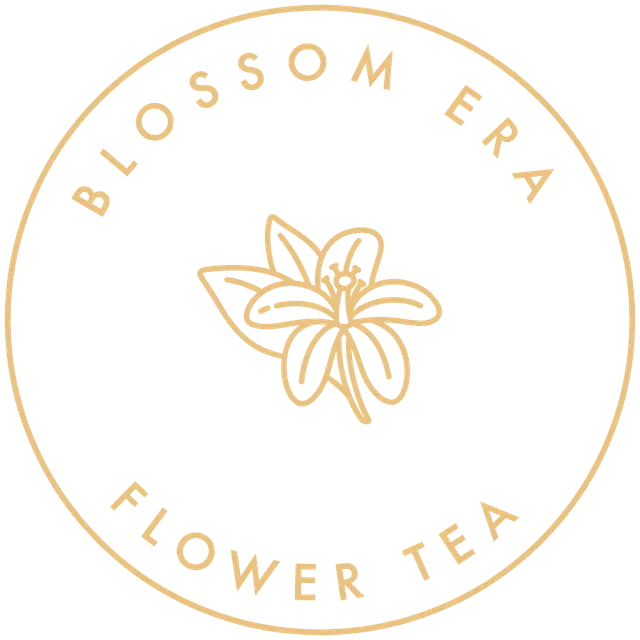 The Blossom Era seal in gold: a flower inside a ring lettered BLOSSOM ERA and FLOWER TEA