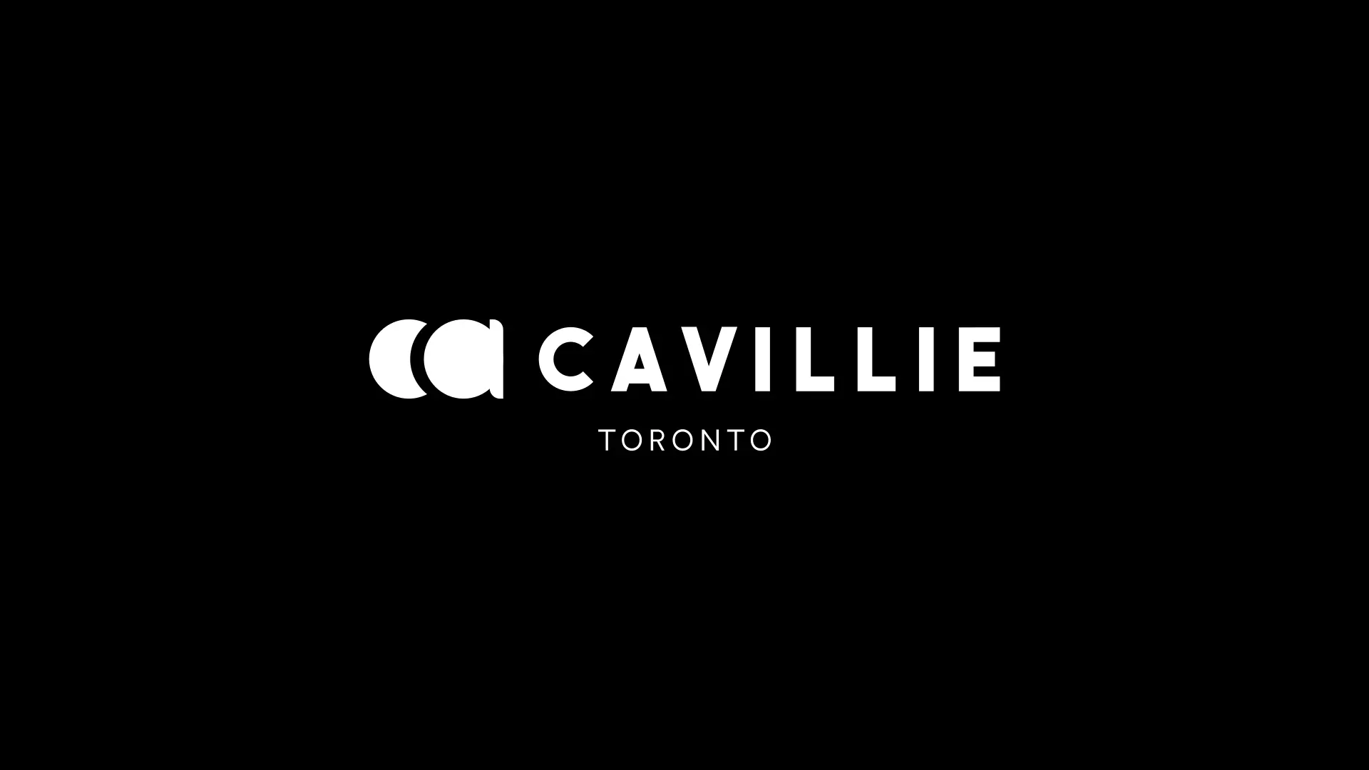 黑底上的白色 CAVILLIE 标志：字母标、字标与 TORONTO