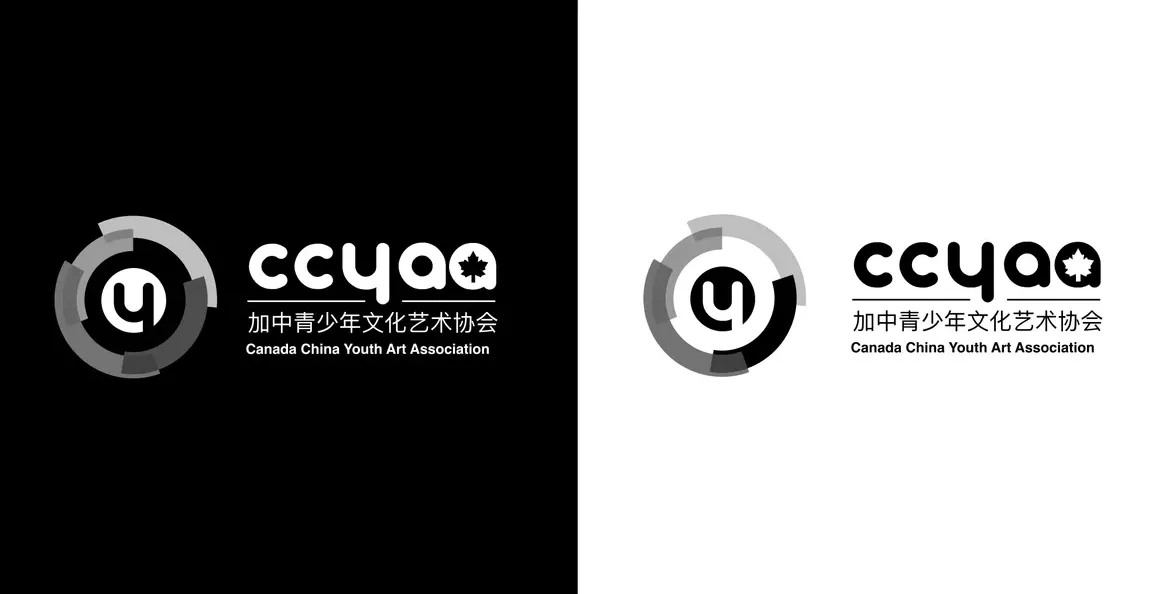 The CCYAA mark in one colour, on black and on white