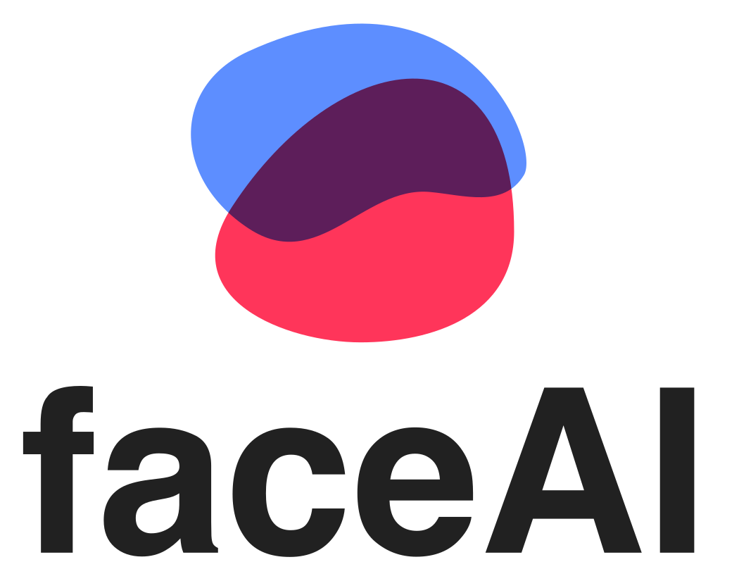 Original faceAI lockup with blue-red blended symbol and wordmark