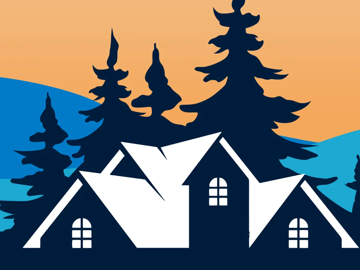 Badge detail: the cabin among the pines
