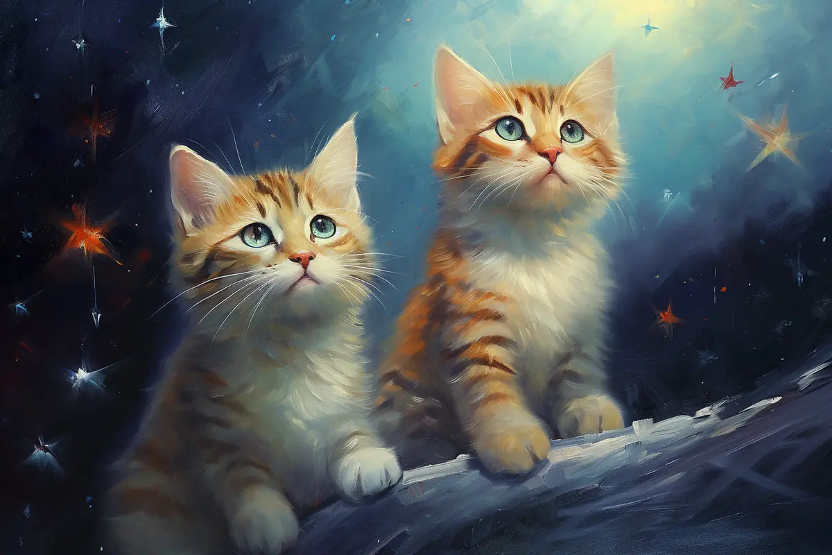AI painting: two ginger kittens under the stars