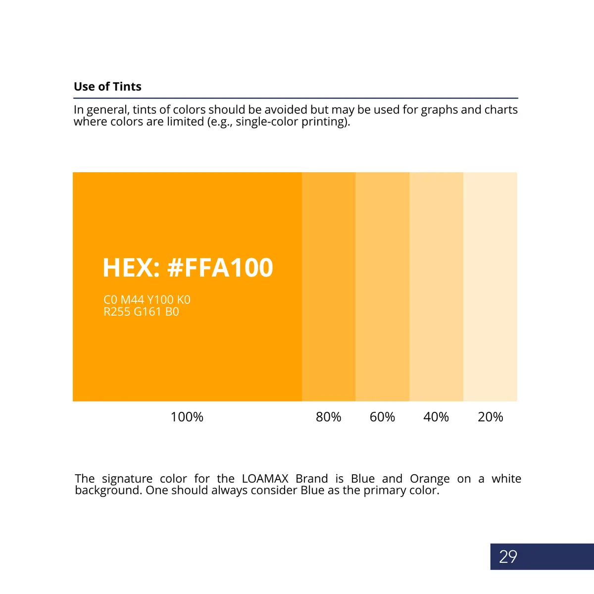 Guide page: orange #FFA100 and its tints