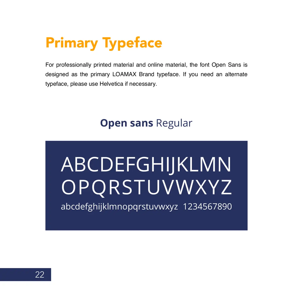 Guide page: the primary typeface, Open Sans