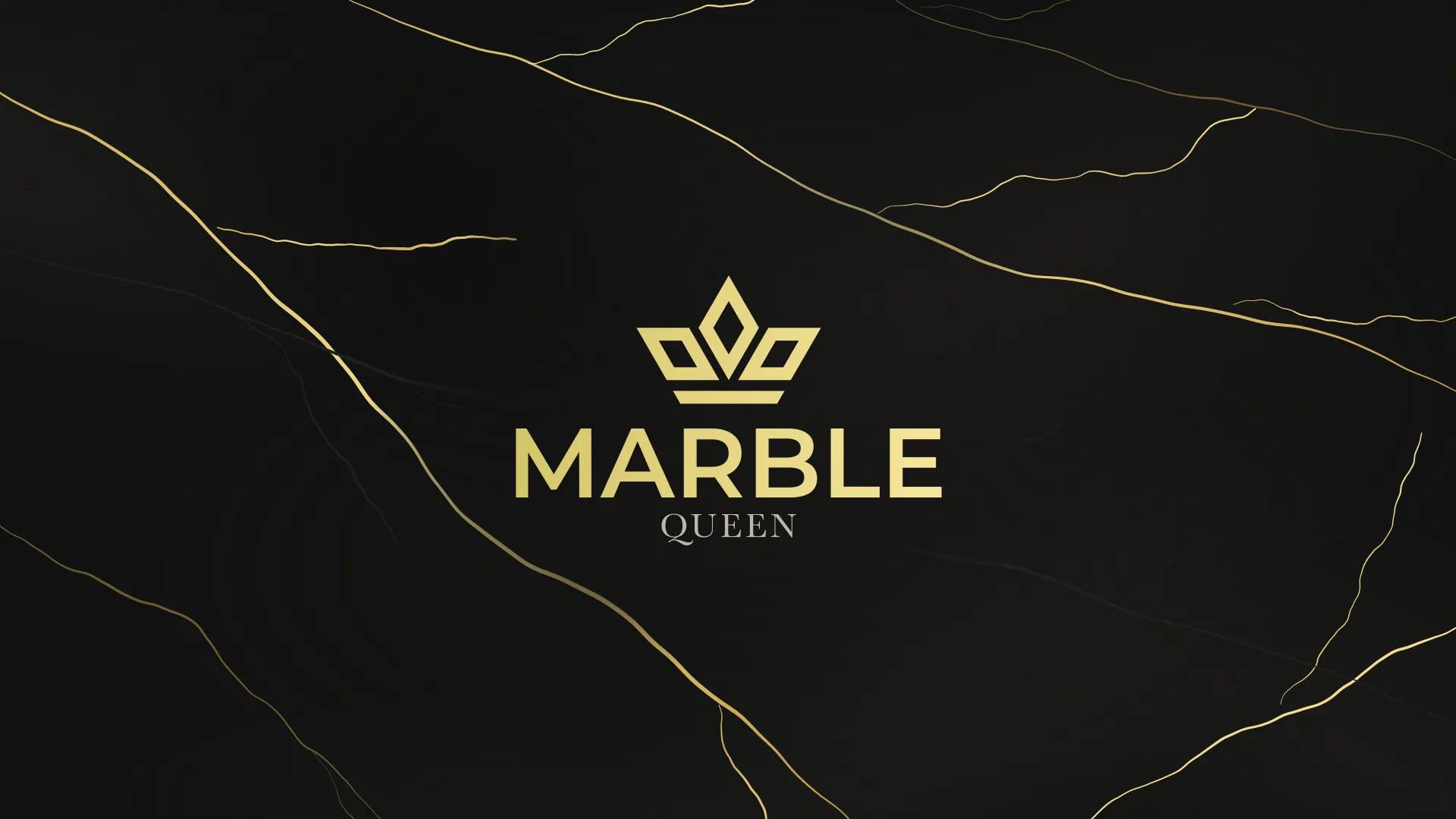 Marble Queen 原始金色皇冠标志，置于黑色石面，金色石纹为本页绘制