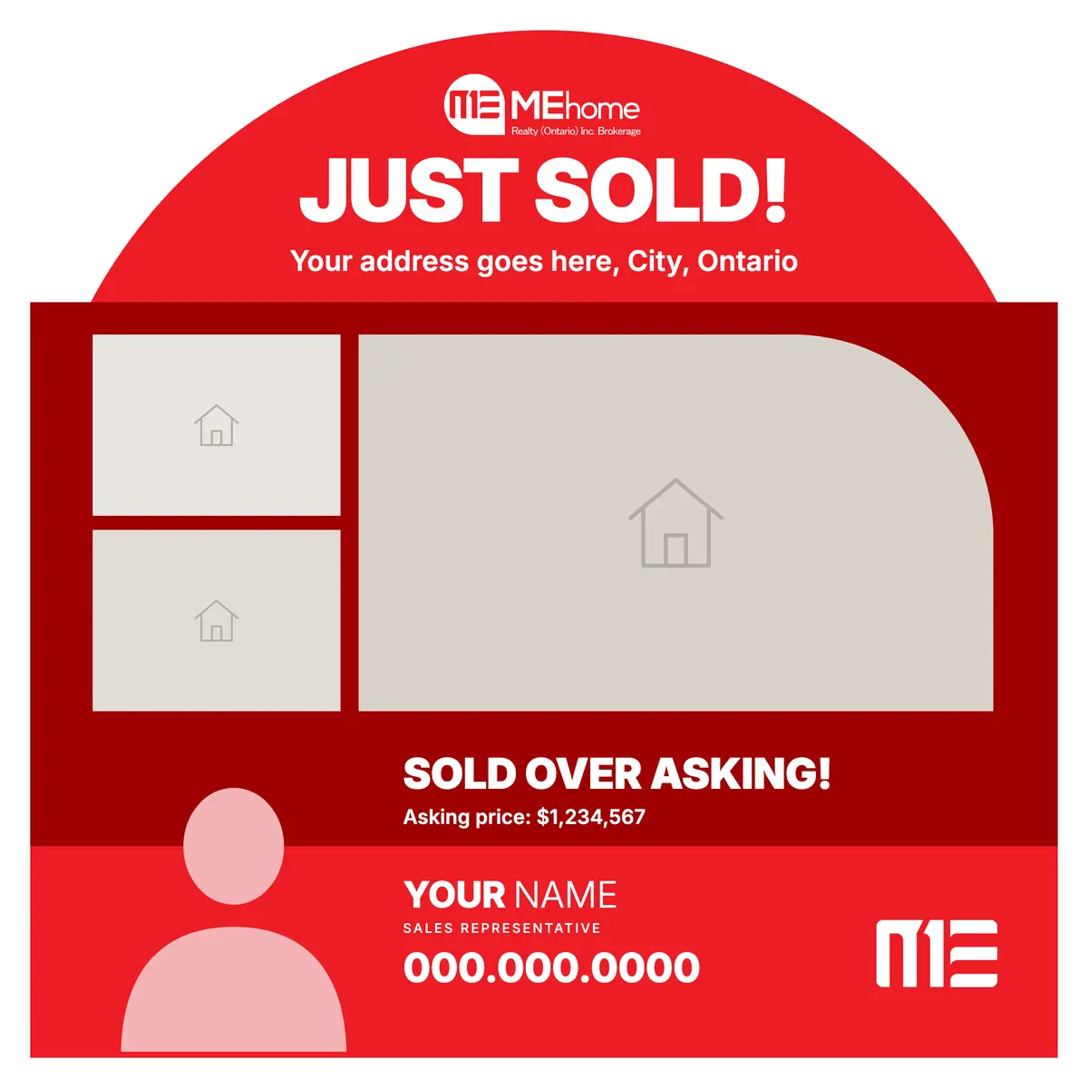 The just-sold post in another look: a red arch over a dark-red band of photo frames