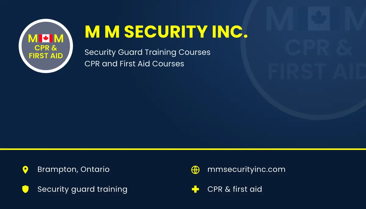 Business card: deep navy, the badge and the name in yellow, an information bar