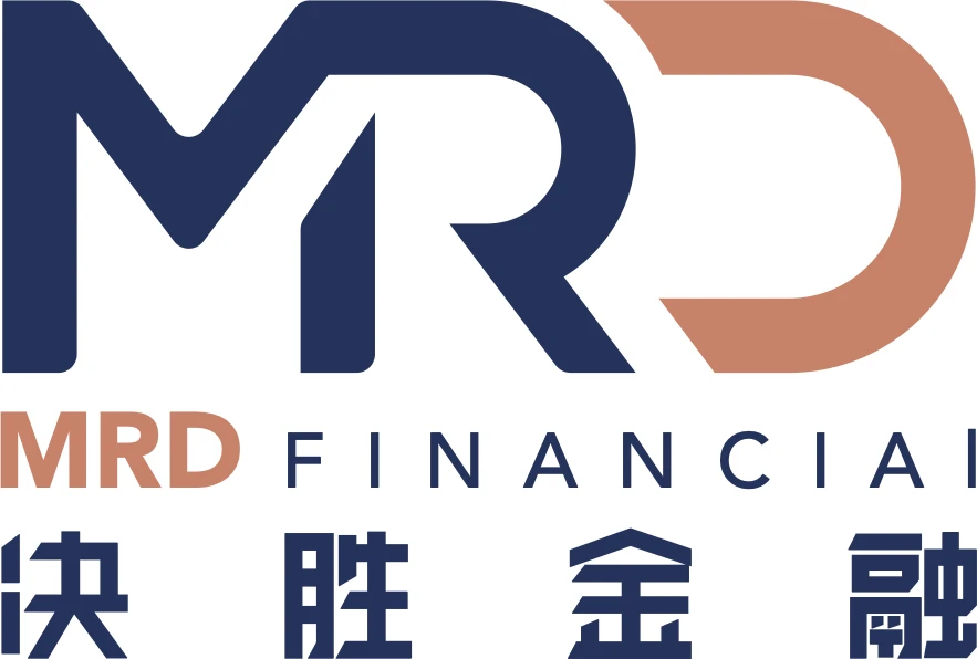 Stacked lockup: the MRD mark, MRD FINANCIAL and 决胜金融