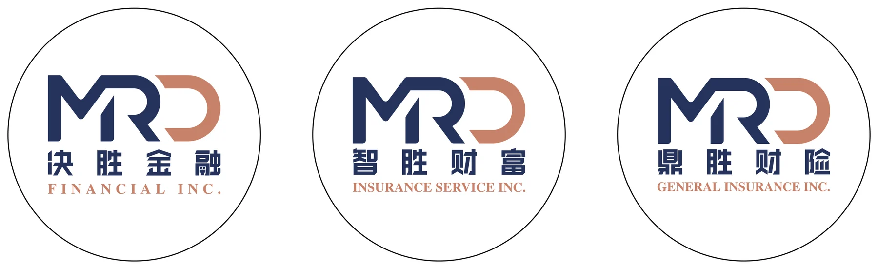 Round badges for the three companies