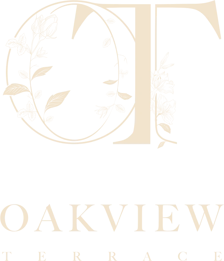 Oakview Terrace stacked logo in beige