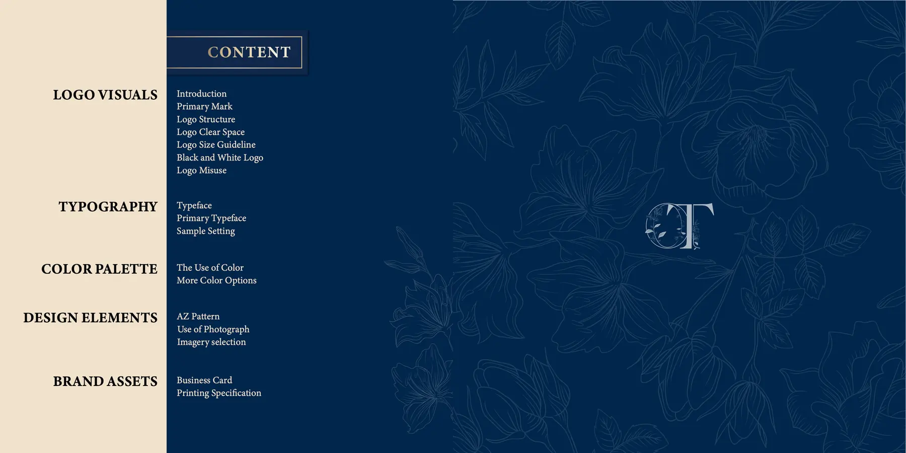 Guide spread: contents and the botanical pattern