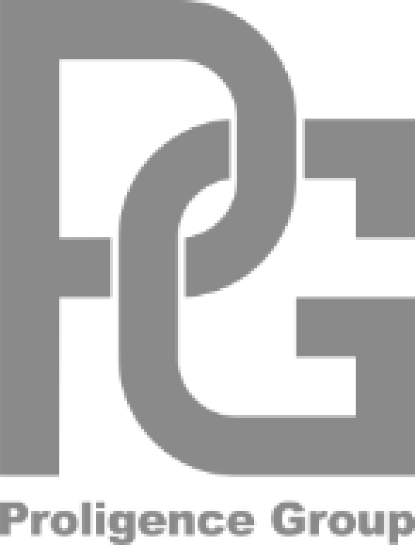 The grey Proligence Group proof from the 2018 logo sheet (147 × 193 px, enlarged four times)