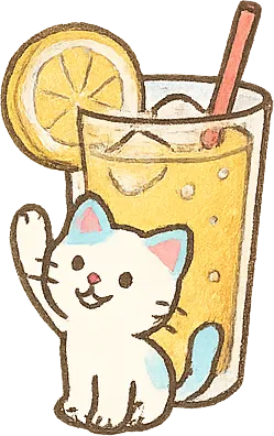 气泡柠檬水与举手的小猫
