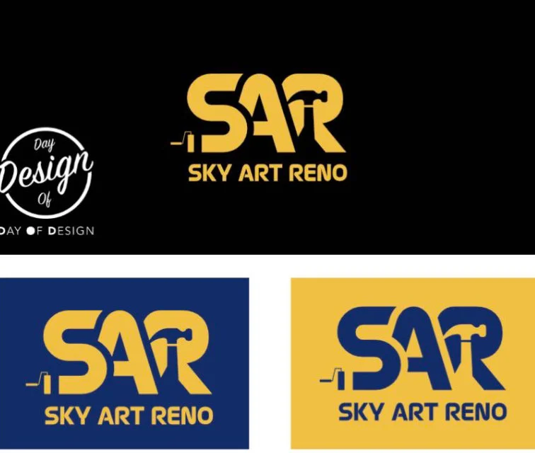 Part of page 14 of the 2018 portfolio: the SAR mark on black, on navy and on yellow