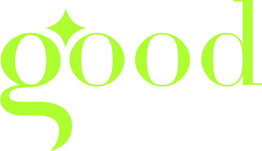 A serif lowercase good with a four-point star over the g