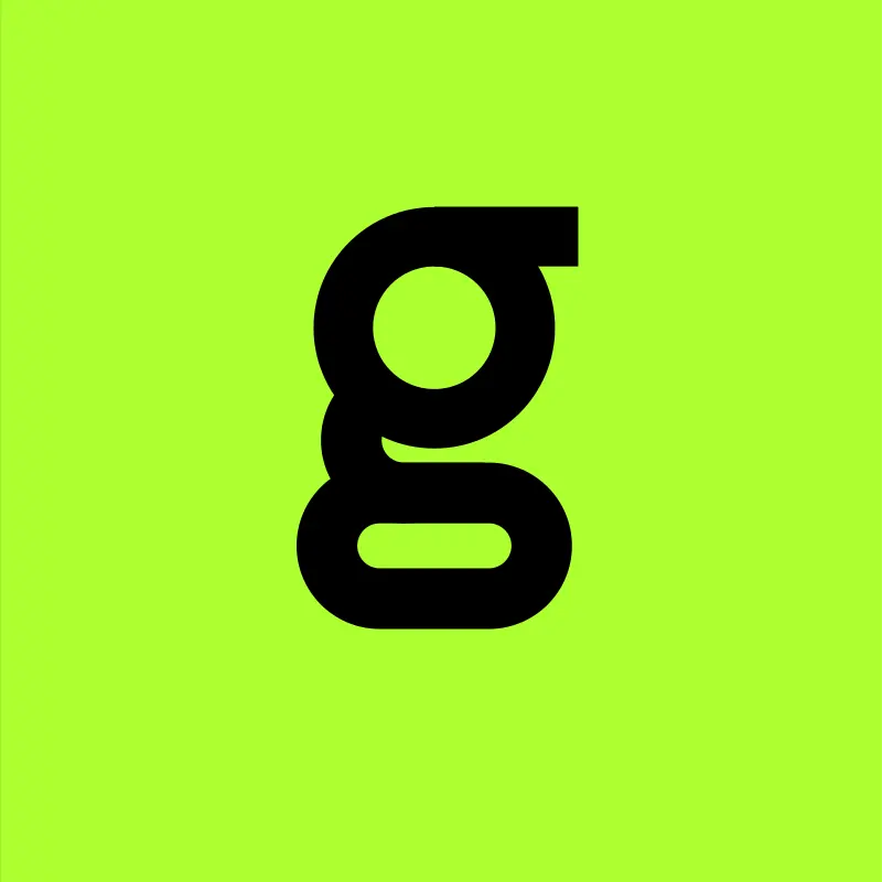 Round one monogram: a black g on a lime square