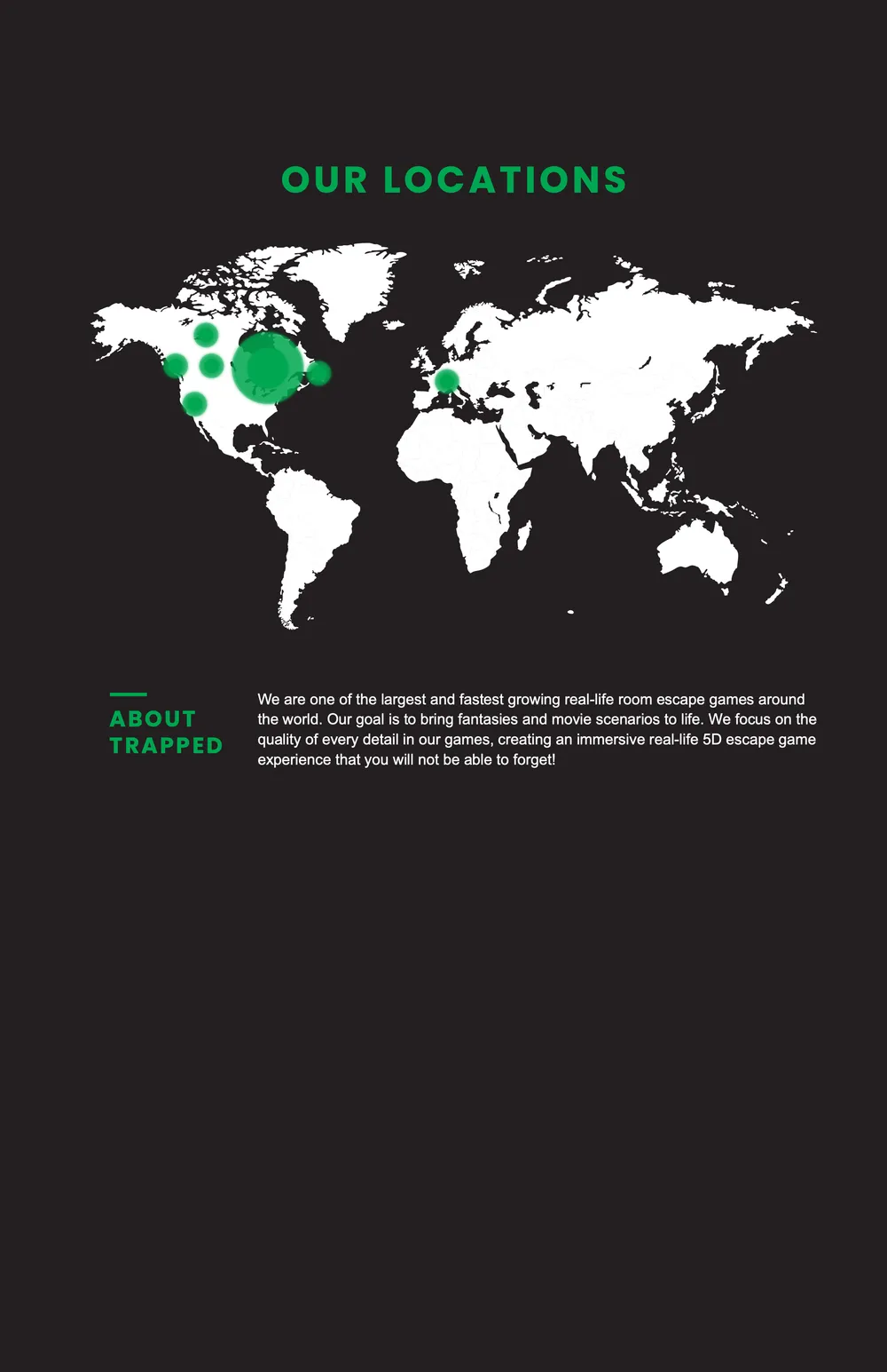 Information wall artwork: a map of locations and a short About Trapped