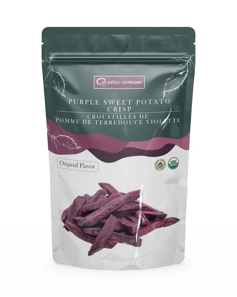 Purple sweet potato crisp pouch, rendered for the website