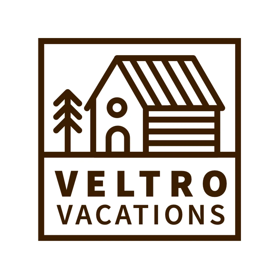 Direction three: a square stamp, the cabin above and bold lettering below