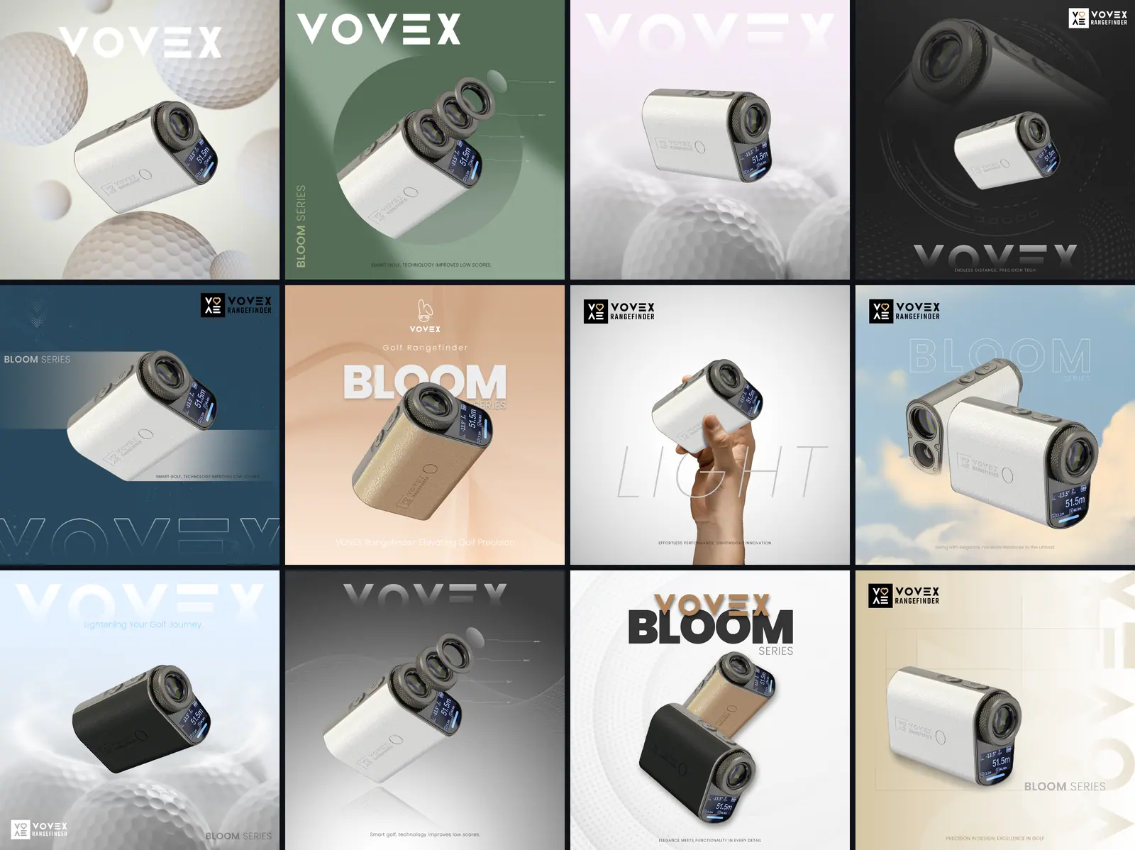 Twelve launch posts: the Bloom series among golf balls, clouds and fields of colour