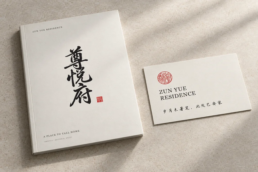 Zun Yue Residence book and brand card mockup concept